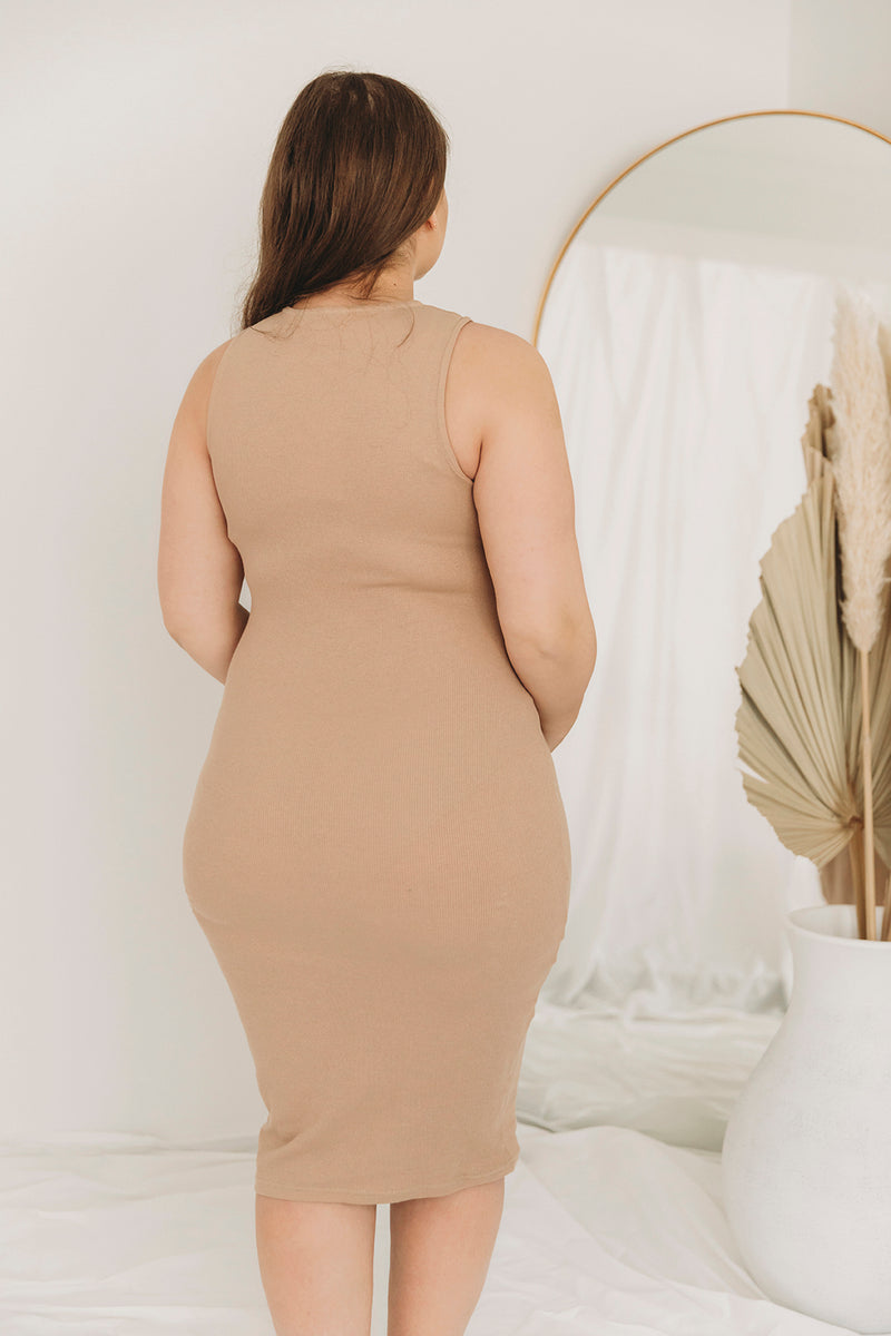 The Nora Ribbed Dress Tan